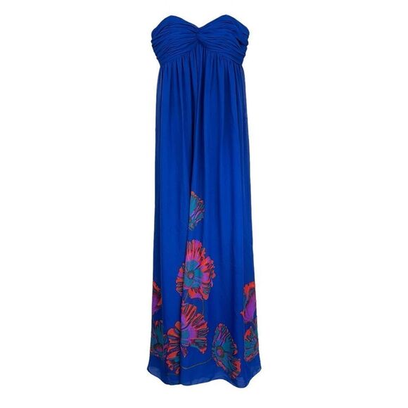 Aqua Y2K Strapless Blue Chiffon Maxi Floral Print Fairy Dress, 0 - Picture 2 of 13